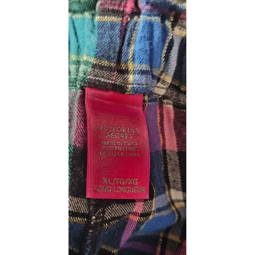 Victoria's Secret 2pc set Pajamas metallic silver plaid‎ cotton button womens XL